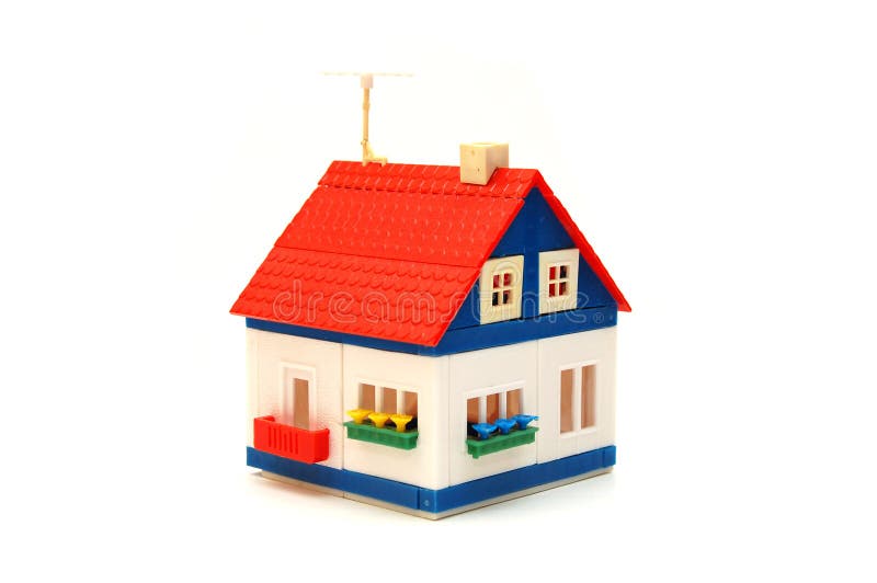 Small house constructed of toy blocks