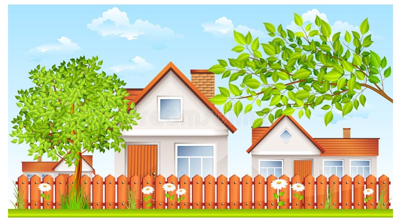 Small House with Fence and Garden Stock Vector - Illustration of property, house: 19054416 Small House With Fence And Garden Stock Vector - Illustration Of Property, House: 19054416