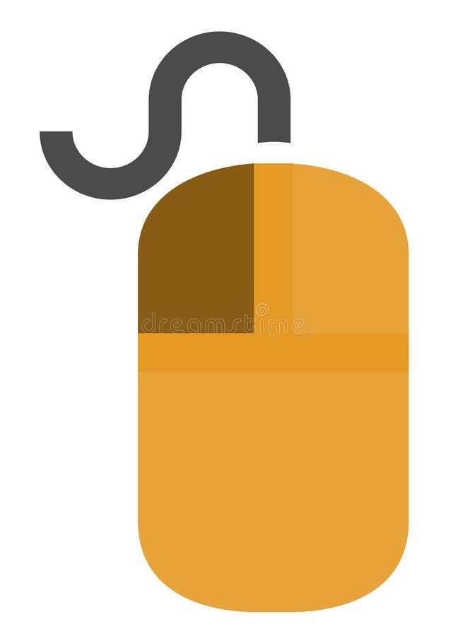 The drawing of a left-clicked yellow computer mouse, a small hardware input device used by hand. Illustration, vector or cartoon. stock illustration