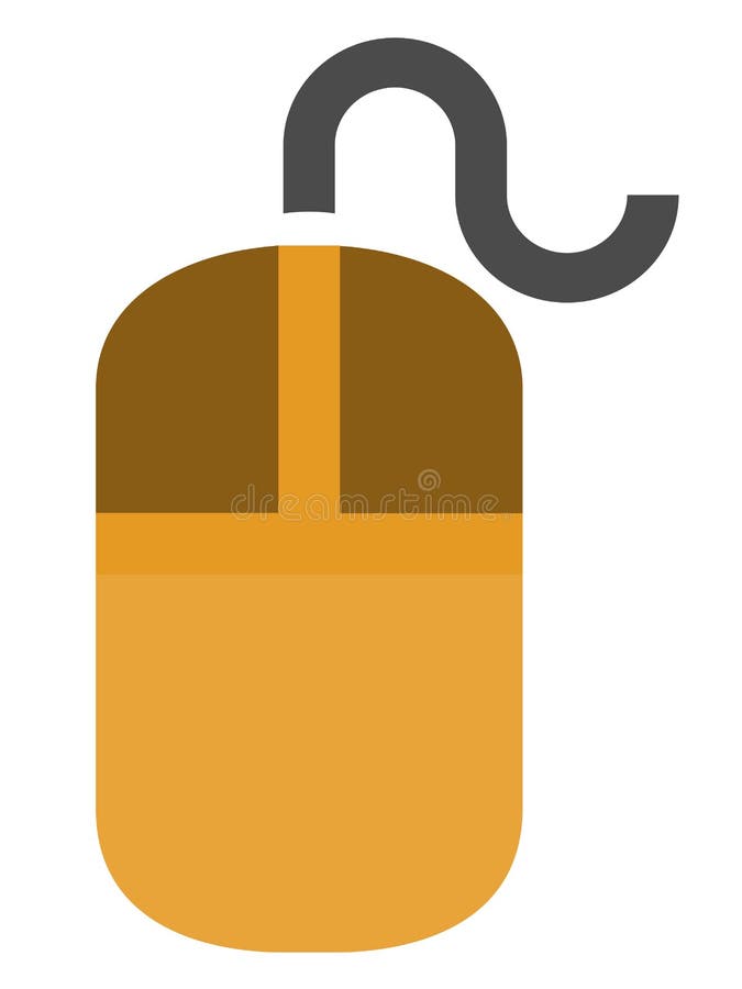 The drawing of a clicked yellow computer mouse, a small hardware input device used by hand. Illustration, vector or cartoon. vector illustration