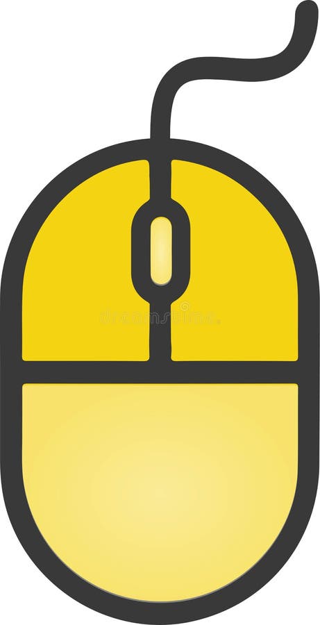 The drawing of a yellow computer mouse, a hardware input device used by hand. Illustration, vector or cartoon. vector illustration