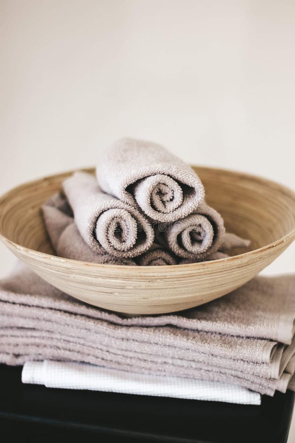 Small Kitchen Towels Rolled Up Bath Towels Stock Image - Image of