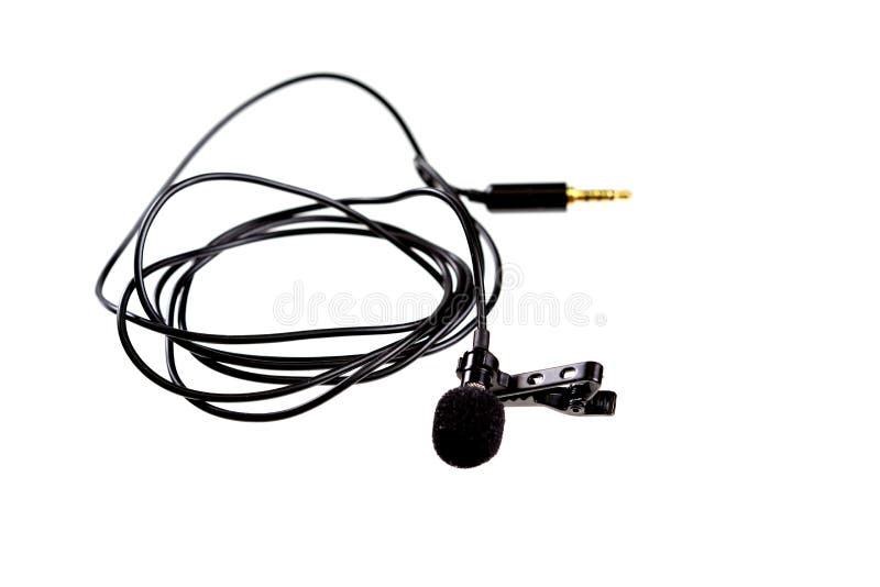 Small lavalier microphone or lapel mic with clip on white background