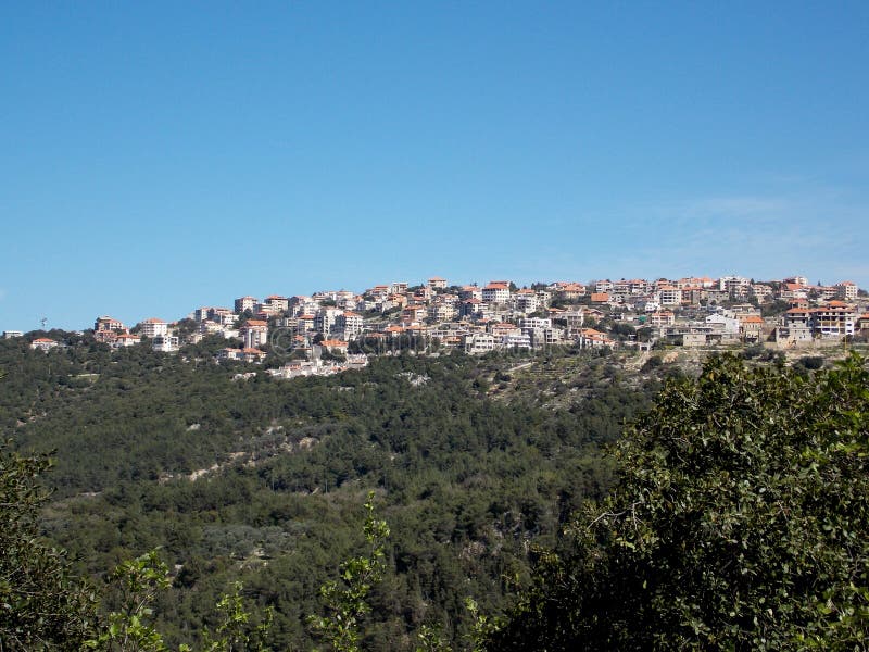 Lebanese forests with a panoramic view of a village. Lebanese forests with a panoramic view of a village