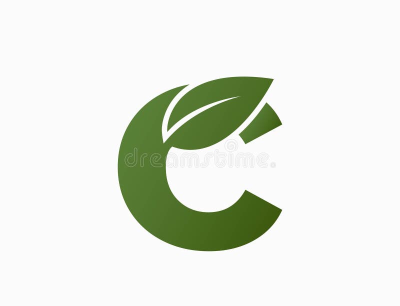 Small letter c with leaf. alphabet eco logotype. nature and environment design element stock illustration