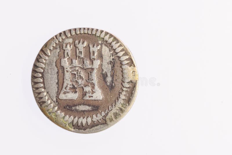 Small Medieval Silver Coin. Lion and Castle. Stock Photo Image of