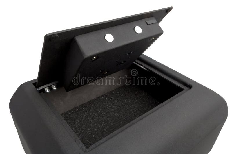 Small modern black safe. Storage for valuables. Isolate on a white back royalty free stock photos