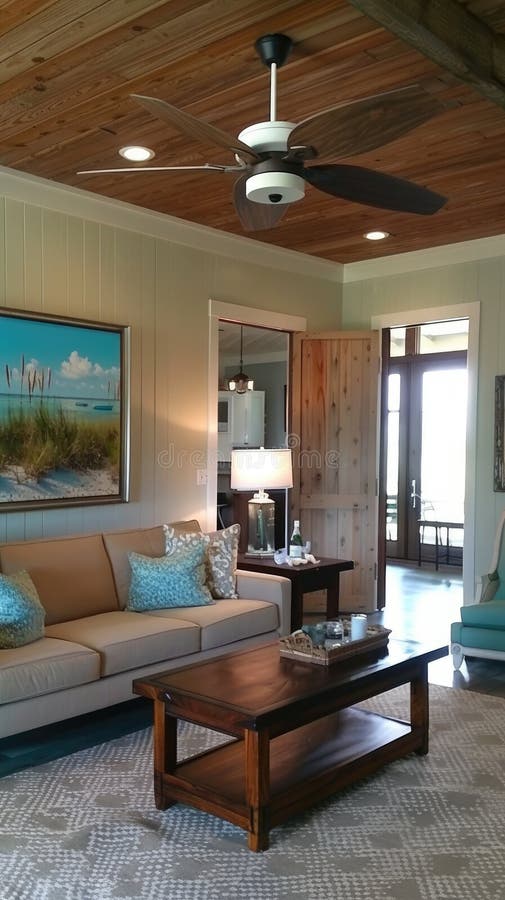 A Small Modern Kitchen Featuring a Low Ceiling Fan with Elegant Design ...