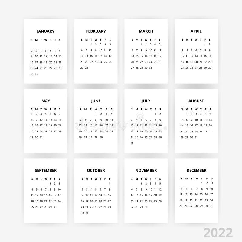2022 Small Monthes Calendar Paper vector illustration
