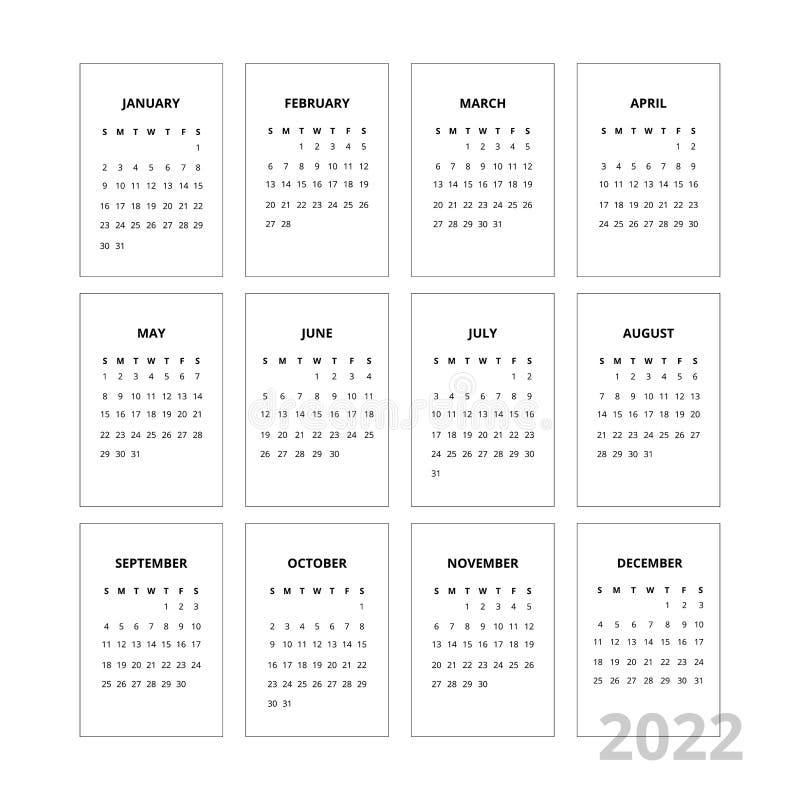 2022 Small Monthes Calendar vector illustration