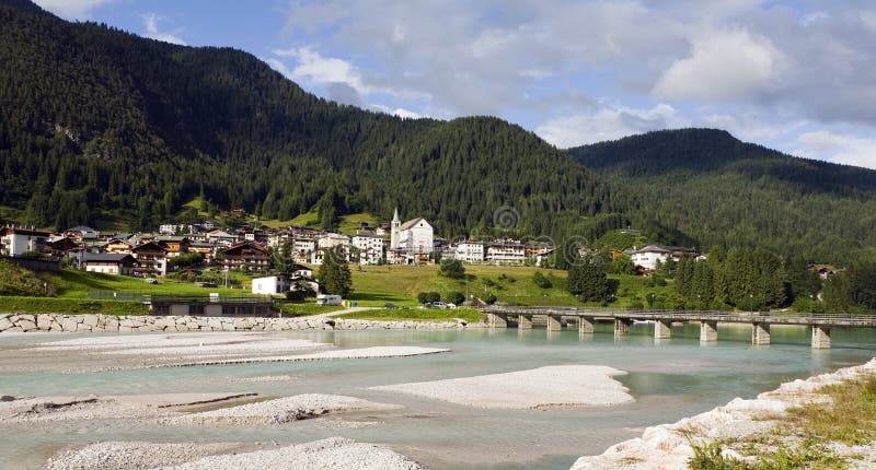 Small Mountain Town by Turquoise River royalty free stock photos