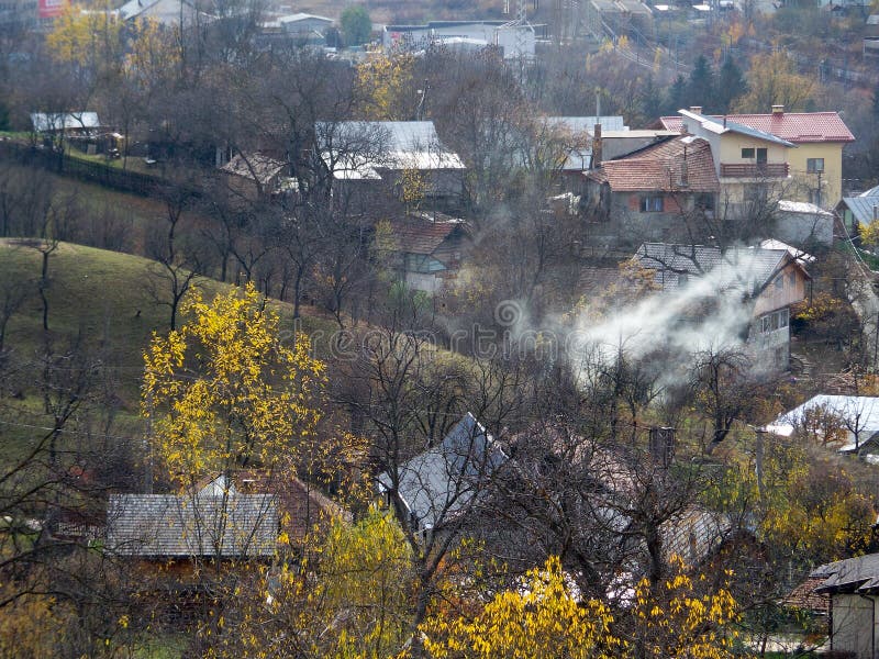 A small mountain village in a autumn start royalty free stock photos