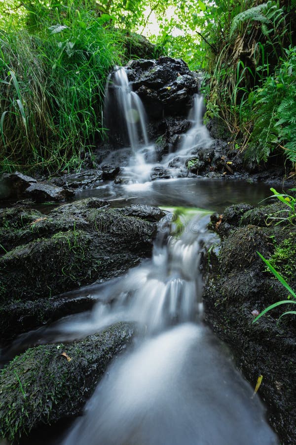 Small Mountain Waterfall On The Rocksslow Shutter Speed Motion