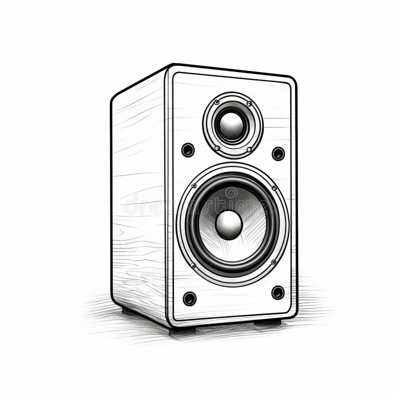 Minimalistic Wood Grain Speaker Line Drawing on White Background Stock