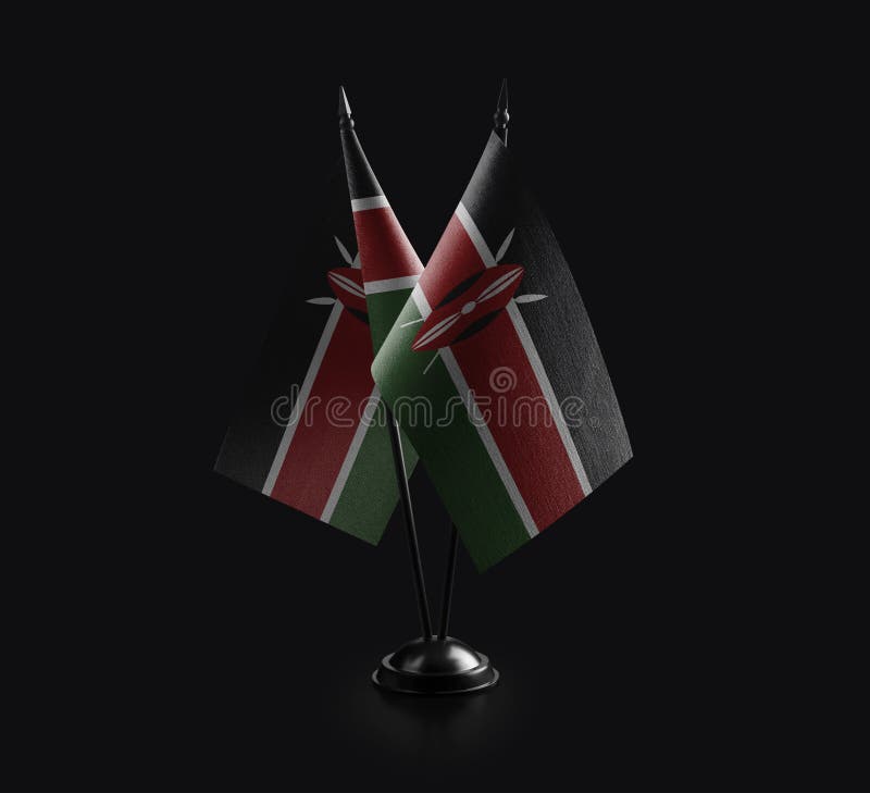 Small national flags of the Kenya on a black background vector illustration