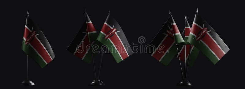 Small national flags of the Kenya on a black background vector illustration
