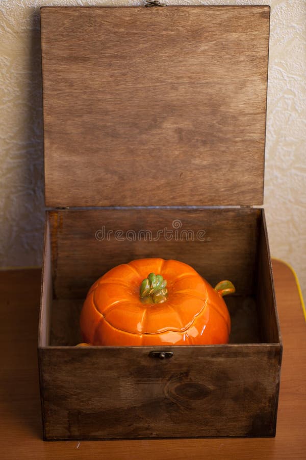 Small Orange Ceramic Pumpkin Sugar-bowl. for Pumpkin Porridge Stock ...