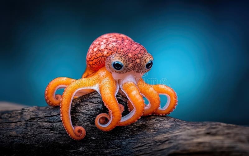 A small orange octopus rests on a branch in this vibrant scene. royalty free stock image
