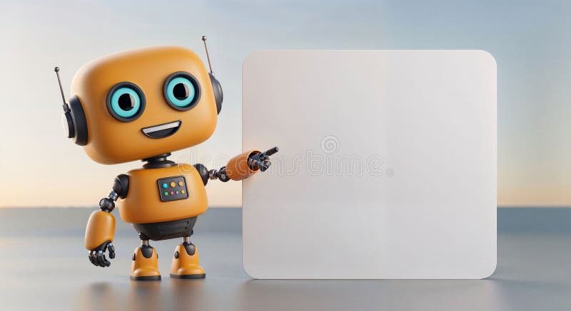 Cute robot point to space. Generative AI stock illustration