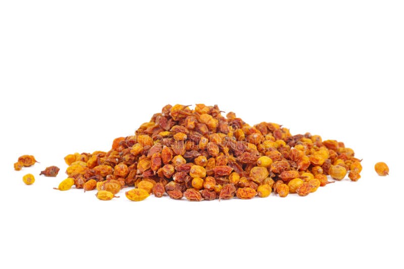 Small pile of dried sea-buckthorn berries