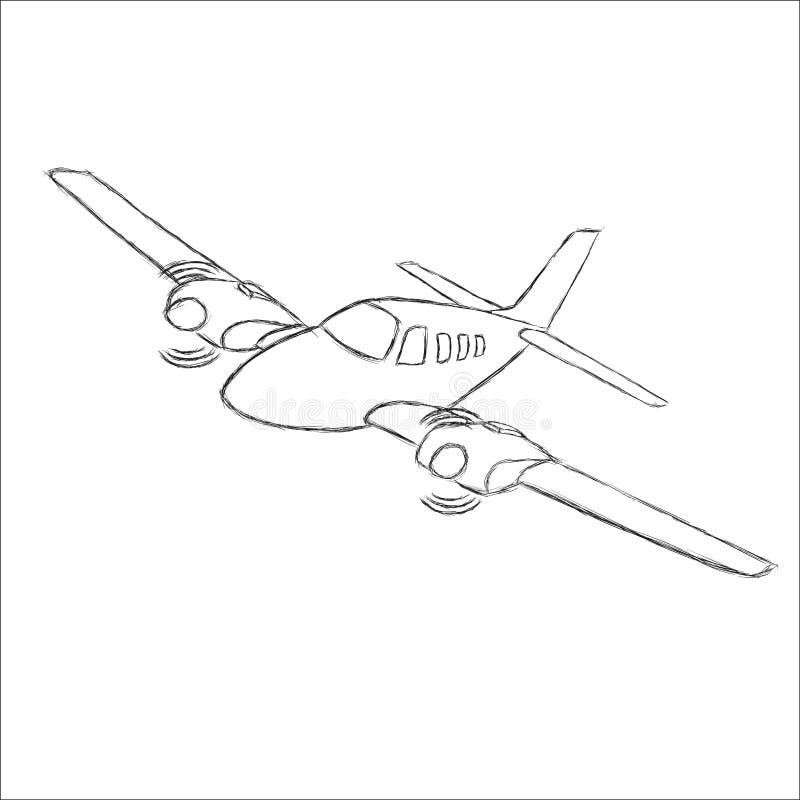 Small Plane Vector Sketch. Hand Drawn Twin Engine Propelled Aircraft ...