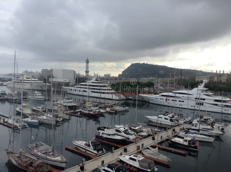 Small Port in Barcelona, Spain, Small Yachts, Boats, Ships Moored ...