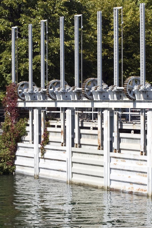 Small river dam stock image