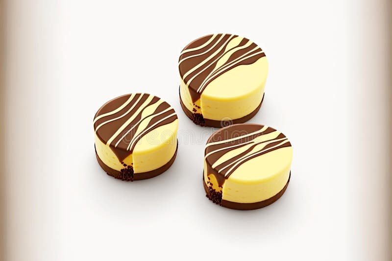 Small round cheesecake pieces decorated with chocolate vector illustration