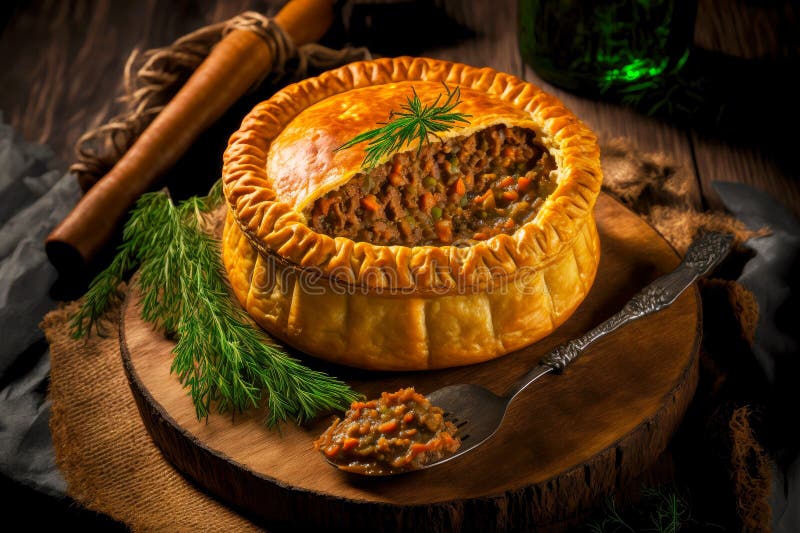 Small round meat pie with fragrant stuffing of minced meat stock illustration