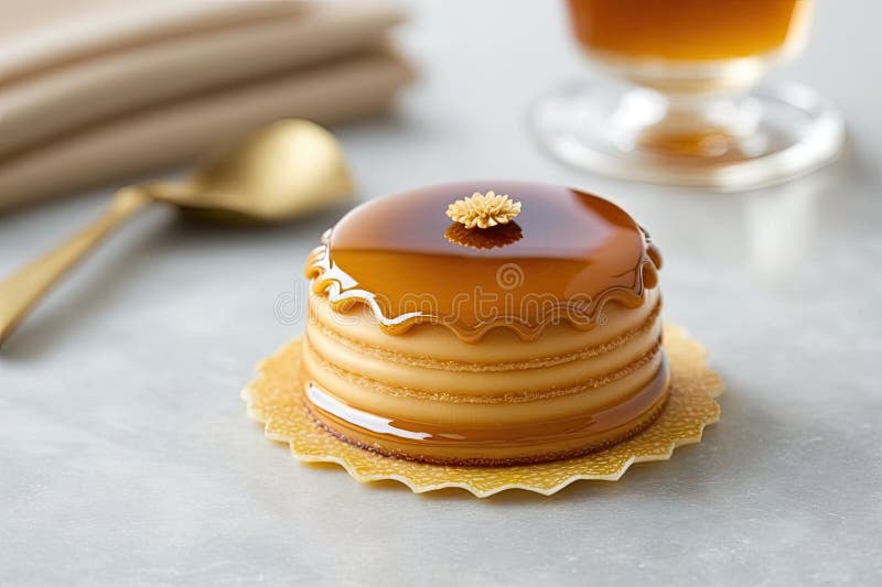 Small Round Napoleon Cake on Thin Caramel Layer Stock Illustration