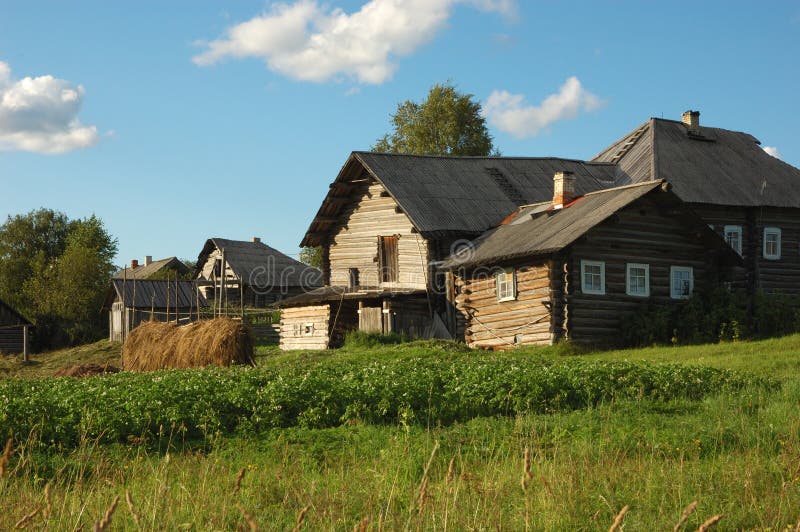 Small russian Village at sunset