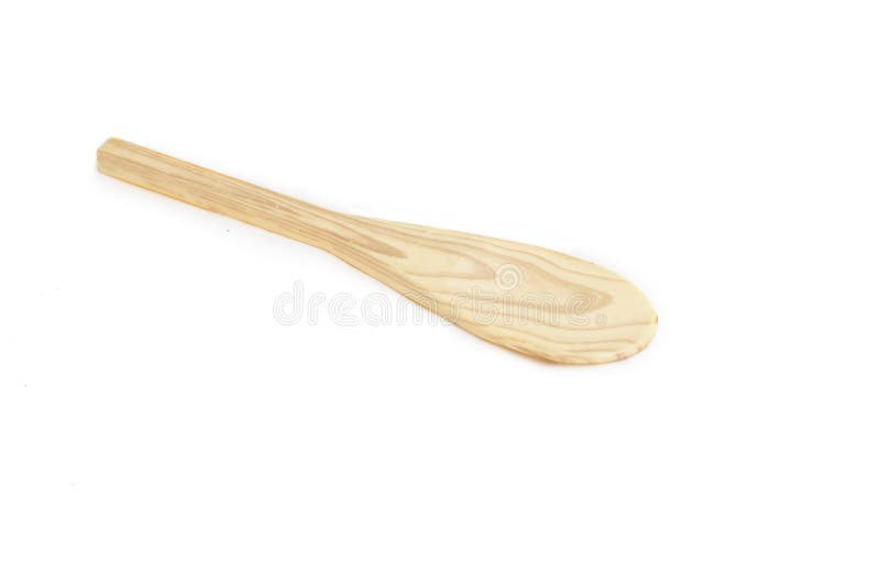 Small Rustic Natural Wood Spoon, Kitchen Utensils on White Background