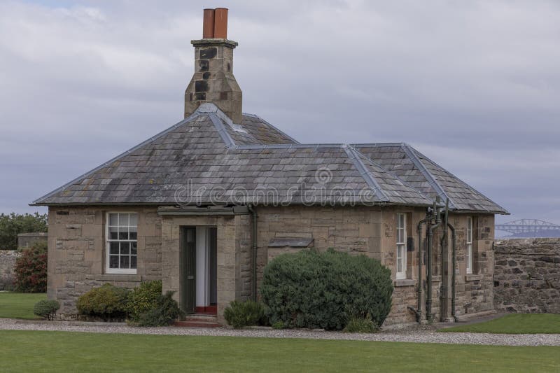Small scottish cottage with a tall chimney stock photo