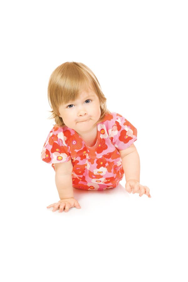 Small Smiling Baby in Red Dress Isolated Stock Photo Image of infant