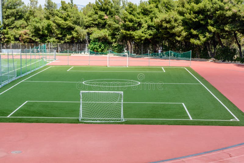 Small Soccer Field with Mountains Background Stock Image Image of