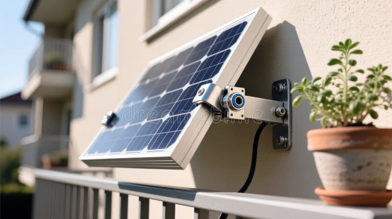 Small Solar Panel with Adjustable Mount on a Balcony, generative ai royalty free illustration