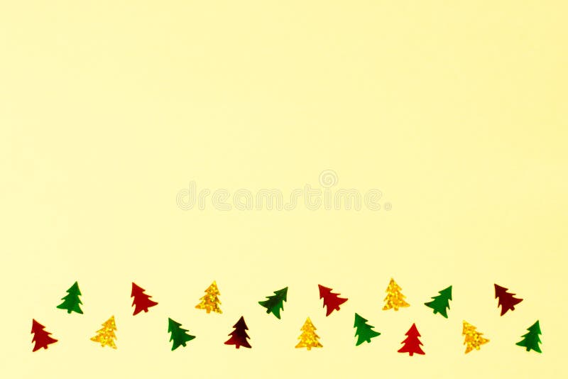 Small Sparkling Christmas Tree Yellow Background Stock Image Image of