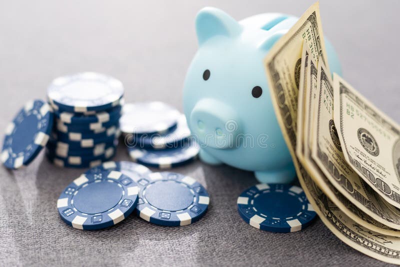 Small Stack of Blue Poker Chips, Closeup on Background Stock Photo