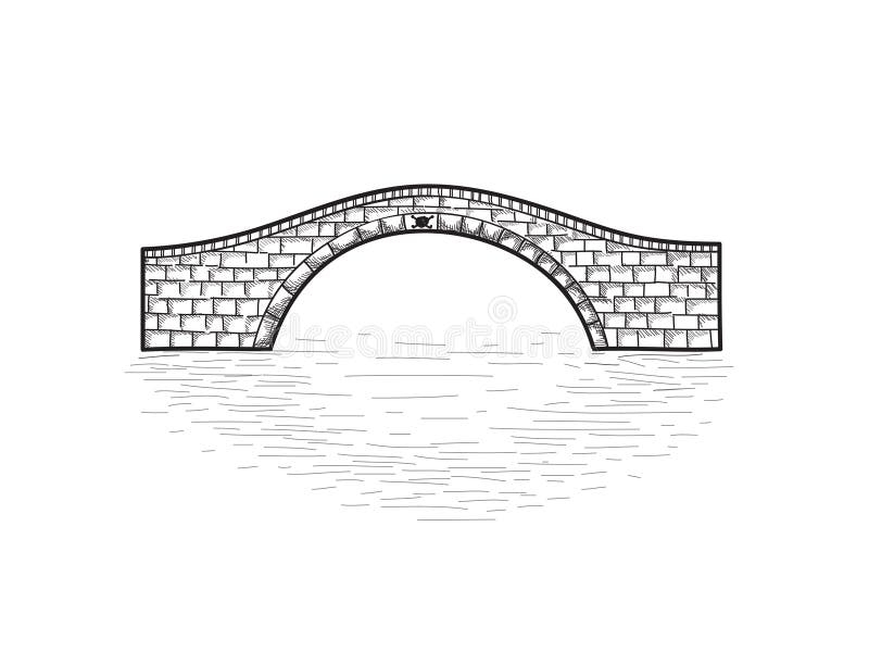 Small stone bridge sign isolated. Engraving retro illustration.