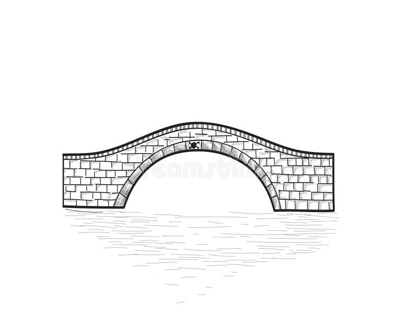 Small stone bridge sign isolated. Engraving retro illustration.