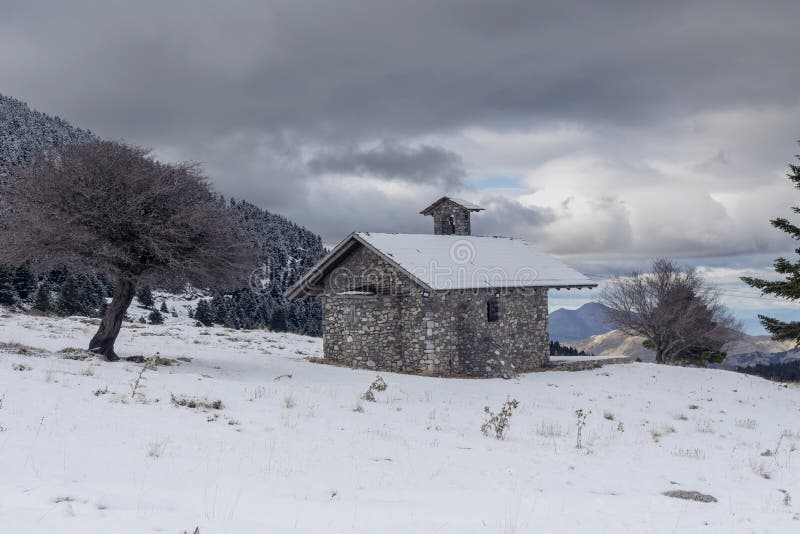 Small, stone church in the mountains Greece, Peloponnese