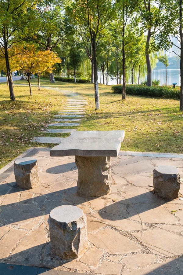 Small stone table in the park royalty free stock photo
