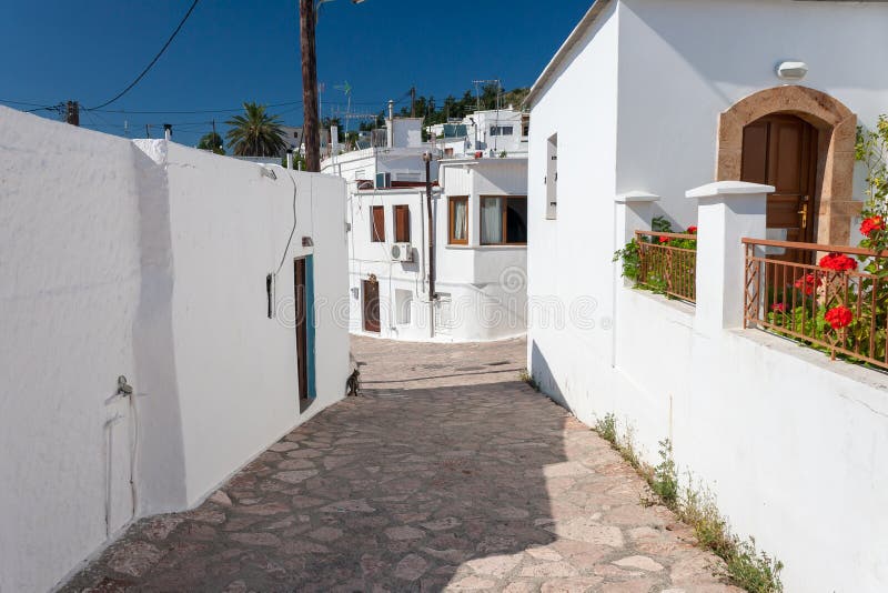 Small street in Greek village Asklipio on Rhodes