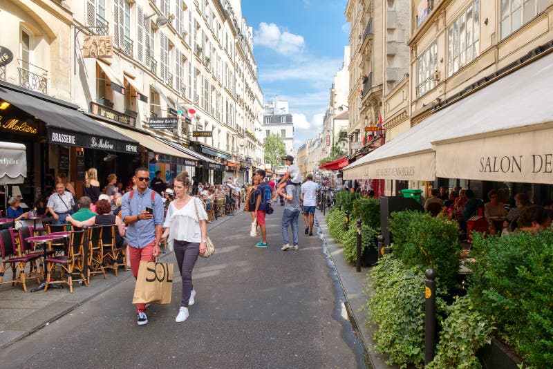 Small Street in the Latin Quarter in Paris with Bistros and Restaurants ...