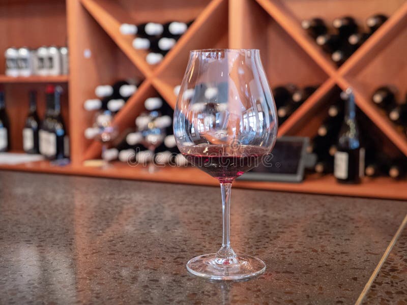 Small Tasting Glass of Red Wine on Bar Counter Stock Image Image of