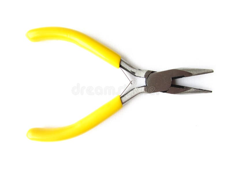 Small thin-nose pliers with bright yellow handles for a hobby isolated object on a white background. Small pliers with bright yellow handles for a hobby isolated royalty free stock image Small thin-nose pliers with bright yellow handles for a hobby isolated object on a white background. Small pliers with bright yellow handles for a hobby isolated royalty free stock image