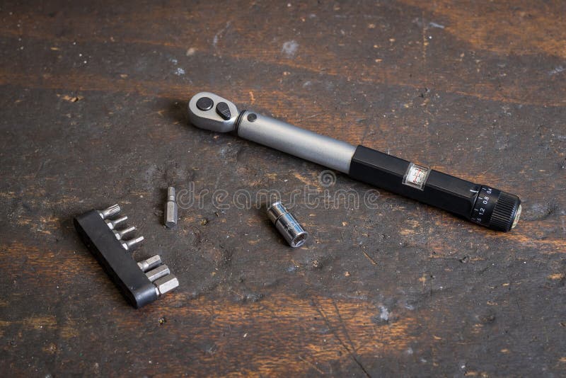 Small torque wrench on a work table