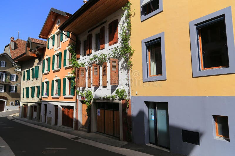 Small Town of Cully on Lake Geneva, Switzerland Stock Image Image of