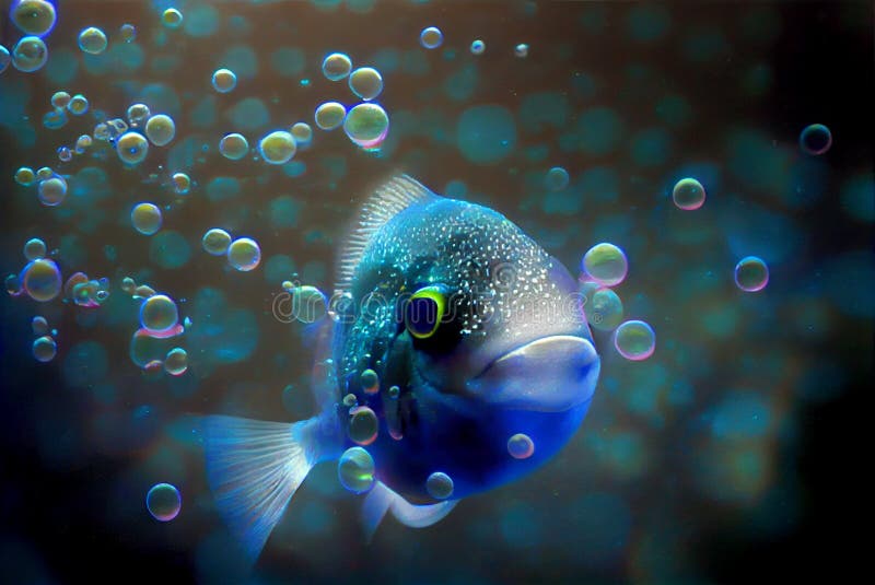 Small Tropical Fish Underwater in Aquarium, Generative AI Illustration