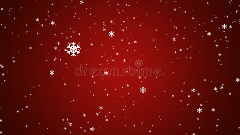 Small white abstract snowflakes slowly falling down on red gradient background - christmas, winter or new year template, loopable stock illustration